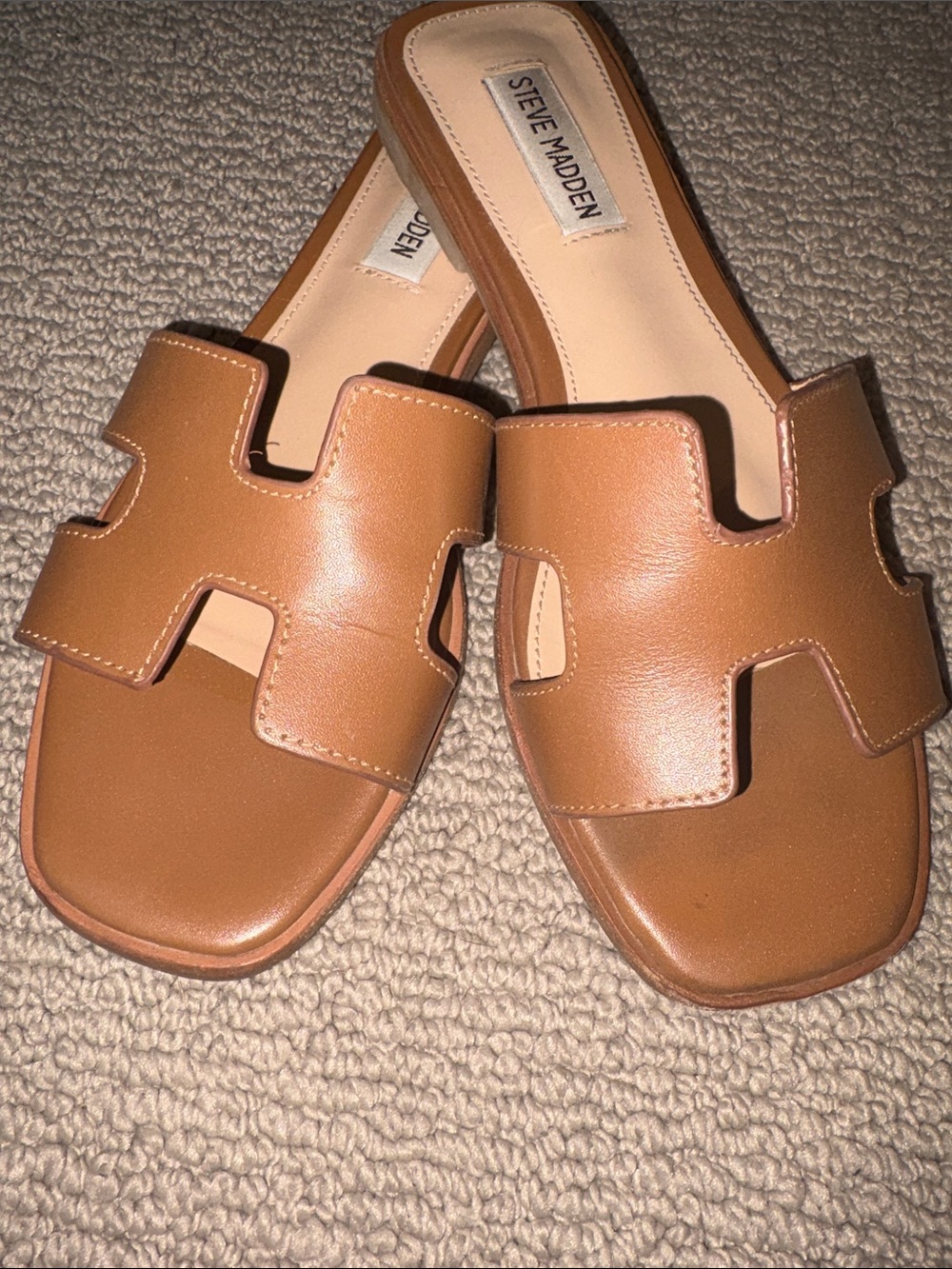 Steve Madden Tan Cutout Leather Slide Mules - Picture 6 of 7